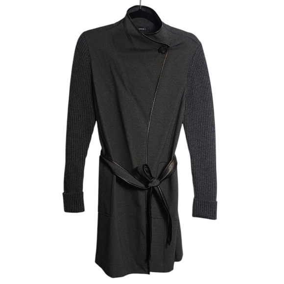 LAFAYETTE 148 New York Grey Self Tie Open  Cardigan w/ Button Collar Size Small - Picture 1 of 16
